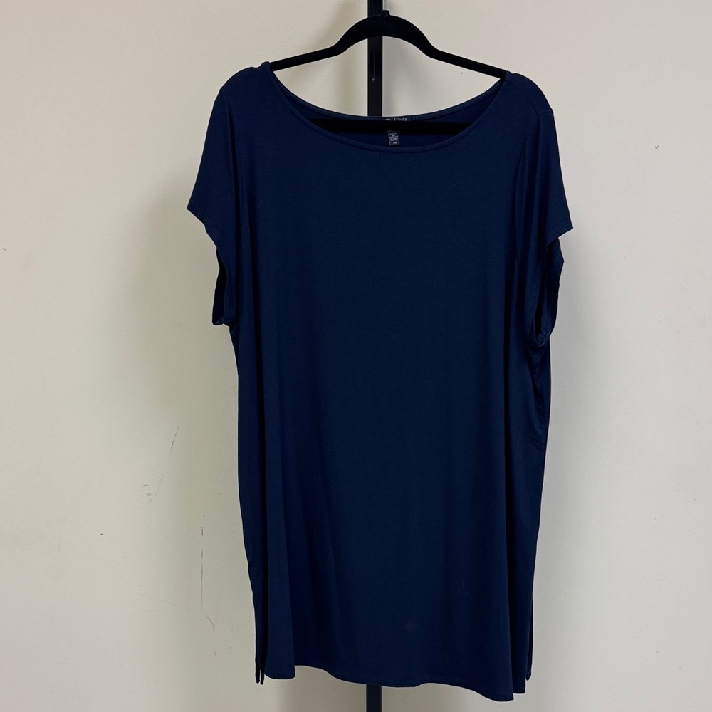 Eileen Fisher Deep Blue Short Sleeve Tunic Top